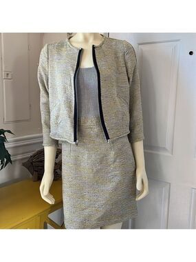 Rachel Roy Set Gray Ribbed Tank w/ Tweed Skirt Dress & Zip Up Tweed Jacket S